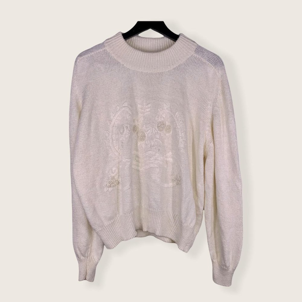 Vintage 90's Chinawear Pearl Embroidered Sweater Large